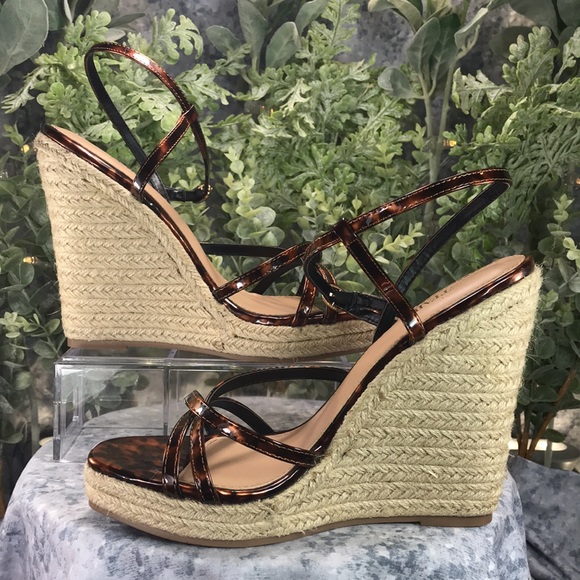 JustFab HowPosh Tortoise Brown 5.5” Espadrille Platform Wedges WMS 10☀️EUC☀️ - Picture 4 of 9